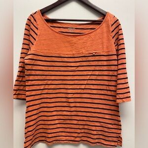 4 for $25 ☘️ Merona Women's Orange and Navy Striped Long Sleeve Top
